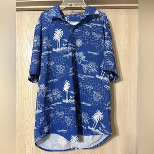 Tommy Bahama Royal Blue Island Map Print Button-Down Shirt Short Sleeve Sz Large